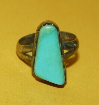 Vintage Native Navajo Old Pawn Sterling Silver W/ Turquoise Ring Size 6.  5 Signed