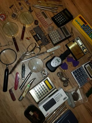 Vintage Junk Drawer,  Pens,  Knives,  Pins,  Desk Items,  Calc. ,  Etc.  6 Lbs.