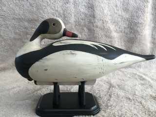 Wooden Antique Hand Carved Long - Tailed Duck Decoy (oldsquaw) Preening