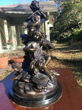 Moreau Antique Bronze Statue Signed With Serenading Greek Figures 15 " High
