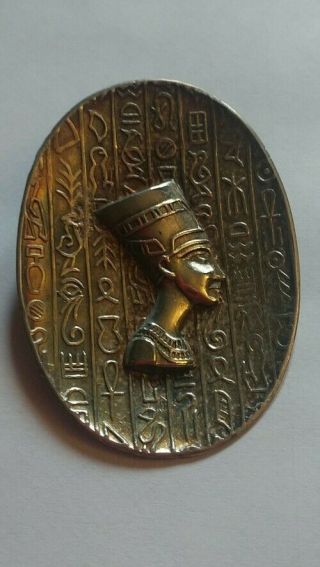 925 Sterling Silver Vintage Egyptian Pharaoh Nefertiti Pin Brooch Pendant