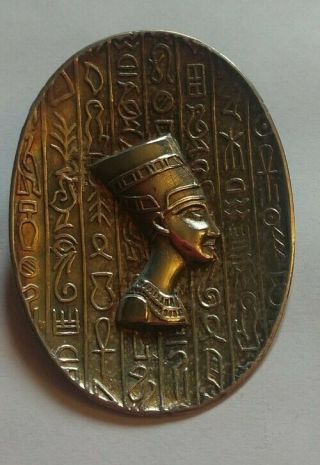 925 Sterling Silver Vintage Egyptian Pharaoh Nefertiti Pin Brooch Pendant 2