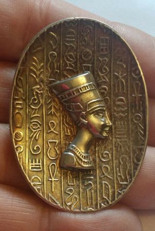 925 Sterling Silver Vintage Egyptian Pharaoh Nefertiti Pin Brooch Pendant 3