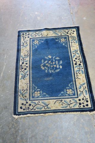 Antique Old Art Deco Chinese Rug Mat Hand Knotted Wool 2 