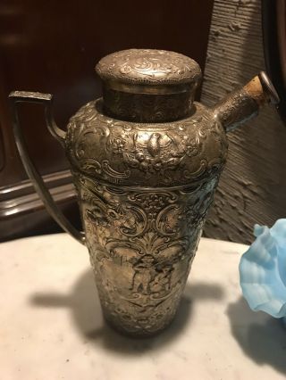 Antique Repousse Silver Plate Hallmarked Scenes Cocktail Shaker " Webster & Sons "