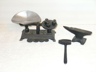 Vintage Cast Iron Salesman Sample Mini Balance Scale With Weights,  Anvil
