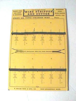 Vintage Hardware Store Display " The Miller Wire Stripper & Cutter Sign