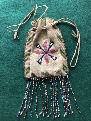 Antique Vintage Native American Indian Apache Beaded Leather Pouch Medicine Bag