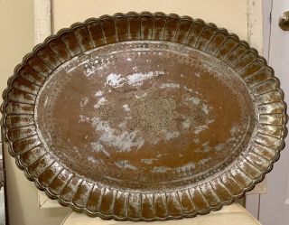 Antique Persian Large Hand Hammered Copper Wall Hanging Tray 29 1/2” X 21 1/2”