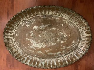 Antique Persian Large Hand Hammered Copper Wall Hanging Tray 29 1/2” X 21 1/2” 2
