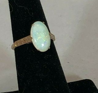 14k Solid Yellow Gold Ring With Colorful Natural Oval Opal Size 6
