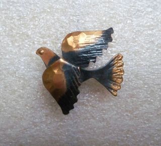 Vintage Handmade Copper Peace Dove Bird Brooch Pin - 1 1/4 " X 1 3/8 "