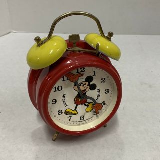 Vintage 1970s Bradley Walt Disney Mickey Mouse Twin Yellow Bell Alarm Clock