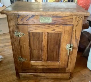 White Clad Vintage Antique Oak Ice Box End Side Table Night Stand