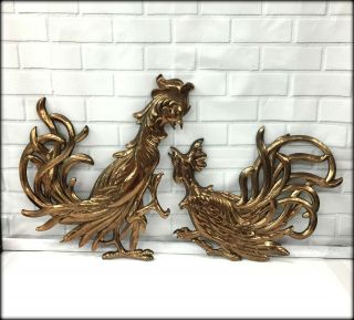 Vtg.  Syroco Rooster Chicken Wall Plaques Plastic Mcm Fighting Cock/cockerel.  Big
