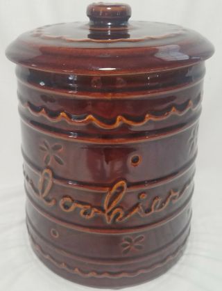 Vintage Marcrest Stoneware Daisy Dot 9” Brown Cookie Jar Utensil Holder Usa I9
