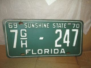 Vintage 1969 Florida Vehicle License Plate Car Sunshine State 7 Gh 247 Good 70