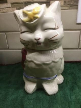 Vintage White Shawnee Puss - N - Boots Kitten Cat Cookie Jar Canister