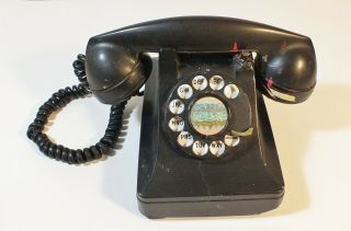 Vintage Black Bell System Rotary Dial Telephone Western Electric F - 1 Desk - Worn