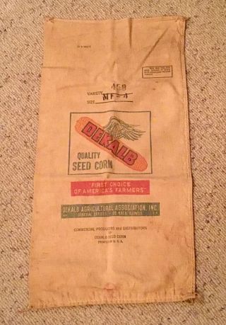 Vintage Dekalb Quality Seed Corn Bag Sack Variety 458 Size Mf - 4 Winged Corn Ear