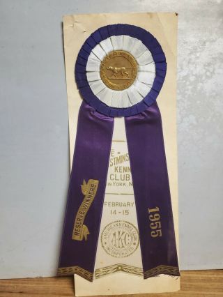 Vintage American Kennel Club 1955 York Ny Reserve Winner Ribbon Award Vhtf