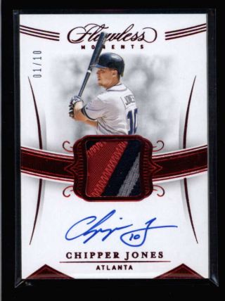Chipper Jones 2020 Panini Flawless Ruby Red 3 - Color Game Patch Auto 01/10 N3534