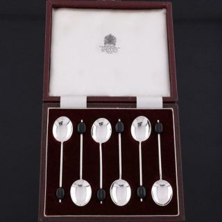 Asprey Co Ltd London English Sterling Silver Set Of 6 Coffee Bean Spoons In Case