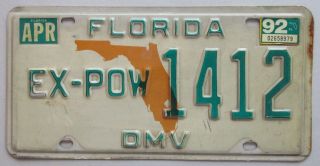 Florida 1992 Ex - Pow Military License Plate 1412