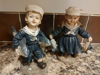 Vintage Victorian Sailor Boy And Girl With Fish
