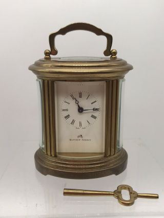 Matthew Norman Oval Swiss Made Carriage Clock & Key 8.  5cm Tall For Spares/repair