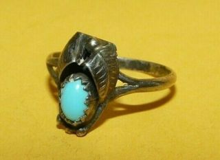 Vintage Native Navajo Sterling Silver Turquoise Old Pawn Ornate Ring Size 6.  5