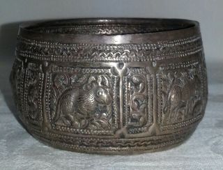 Handmade Asian Vintage Sterling Silver Repousse Bowl Vessel Thailand Siam