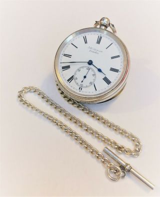 Victorian Silver J W Benson Pocket Watch And 40cm Silver Albert - Fwo