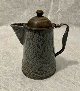 Vintage Gray Enameled Metal Coffee Pot With Hinged Lid Unbranded Usa