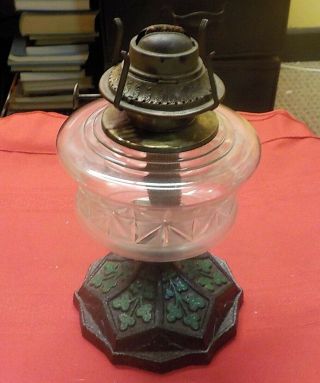 Vintage Oil Lamp With Cast Iron Base 9 " Tall