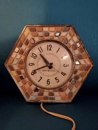 General Electric Kitchen Wall Clock " Mosaic Tile Hexagon " Vintage 1950 