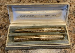 1920s Antique Art Deco Wahl Gold Filled Fountain Pen And Eversharp Pencil Set.