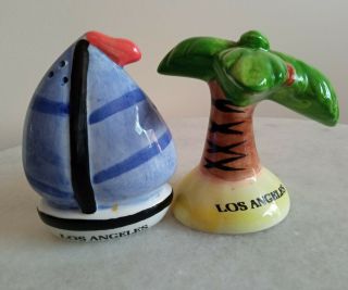 Vintage Retro Collectable Salt And Pepper Shakers Los Angeles Palm Tree And Boat