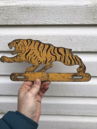 Large Heavy Vintage Tiger License Plate Tag Topper Booster Tail Missing Esso Lsu