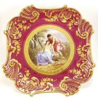 Antique Royal Vienna Style Adonis Hand Painted Porcelain Compote Pedestal Plate