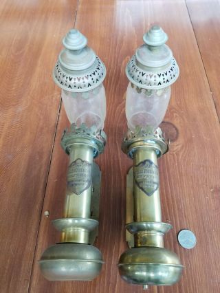 Vintage Set (2) Brass Wells Fargo Co Express Railroad Wall Mounted Lamp Lanterns
