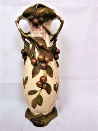 Antique Royal Dux Bohemia Jugenstil Fruits Twin Handled Very Large Vase 1901