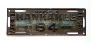 Vintage 1923 Auto License Plate Metal Car Kankakee Illinois Man Cave 64 Gray