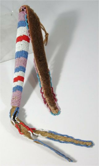 Ca1900 Native American Sioux Indian Bead Decorated Buffalo Hide Awl Case Beaded