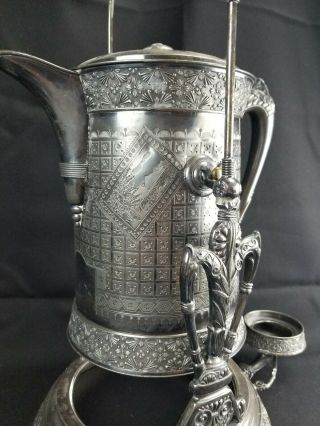19th Century Aesthetic Movement Silver Plated Water Pitcher Kettle And Stand
