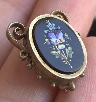 Antique Edwardian Hand Painted Guilloche Enamel Pansy Flower Brooch