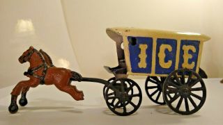 Hubley Vintage Cast Iron 2 Horse Drawn Ice Wagon Toy Hubley? 2