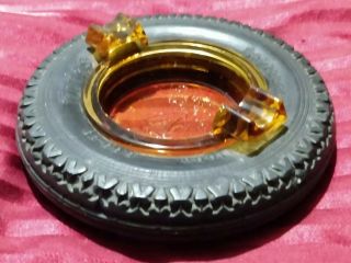 Vtg Firestone Rubber Tire Ashtray Amber Glass Insert
