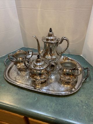 Simpson Hall - Miller Silverplate Ornate 4 Pc.  Coffee/Tea Set 3043 Bonus Tray 2