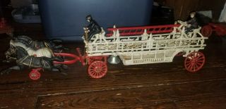 Antique Cast Iron Horse Drawn Fire Engine Ladder Wagon